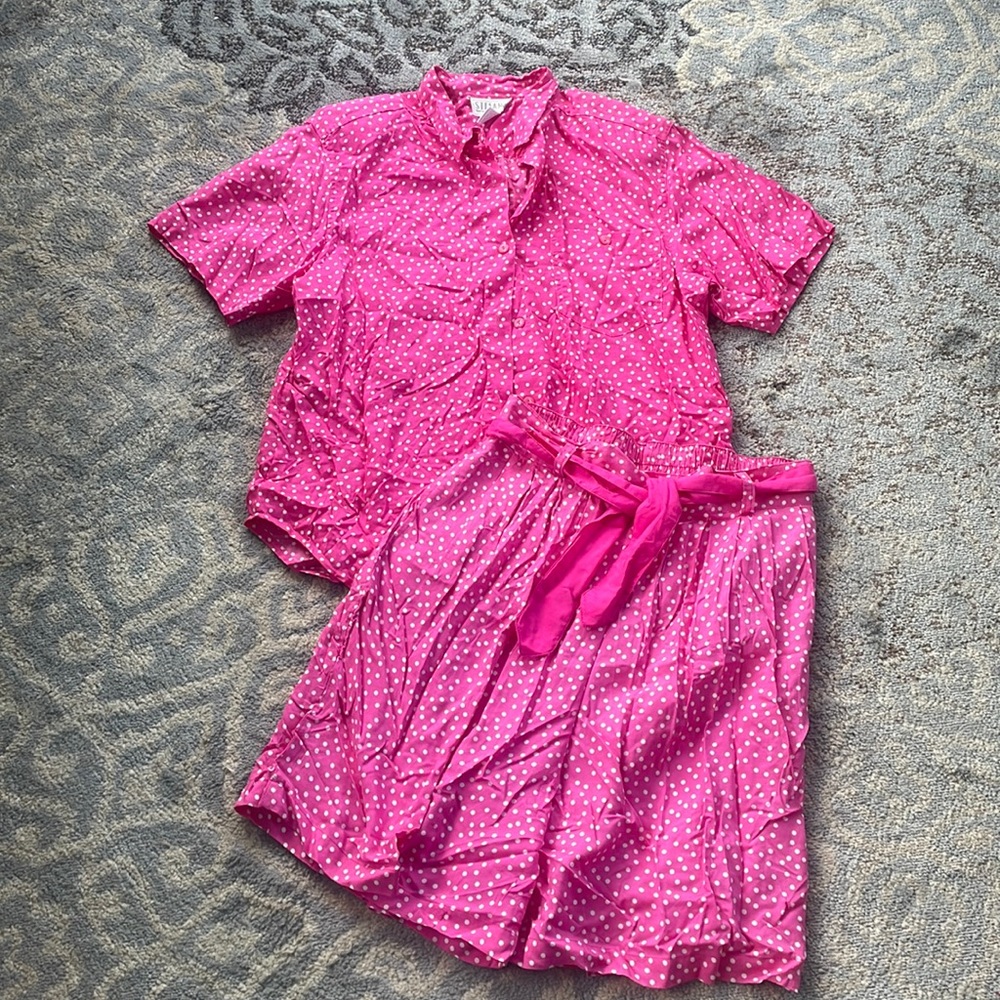 Stefano Vintage Two Piece Short Set Pink & White Polka Dots 14/16